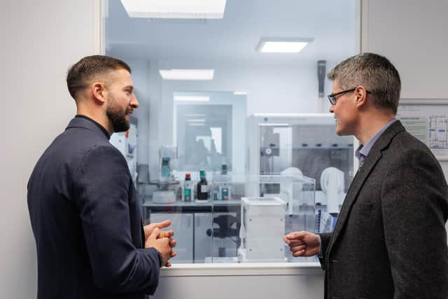 James McIlroy (CEO of EnteroBiotix) and Simon Comer (director of innovation, Scottish National Investment Bank). Picture: Nick Mailer