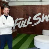 Vox Media Studios CEO Chad Mumm poses in the Netflix Full Swing clubhouse activation during Netflix Full Swing @ PGA Genesis Invitational at Riviera Country Club in Los Angeles. Picture: Vivien Killilea/Getty Images for Netflix.