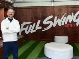 Vox Media Studios CEO Chad Mumm poses in the Netflix Full Swing clubhouse activation during Netflix Full Swing @ PGA Genesis Invitational at Riviera Country Club in Los Angeles. Picture: Vivien Killilea/Getty Images for Netflix.