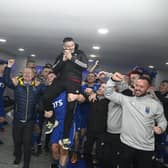 Darvel manager Mick Kennedy and owner John Gall lead celebrations after their win over Aberdeen.