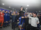 Darvel manager Mick Kennedy and owner John Gall lead celebrations after their win over Aberdeen.