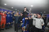 Darvel manager Mick Kennedy and owner John Gall lead celebrations after their win over Aberdeen.