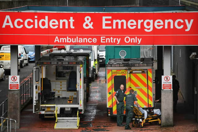 Ambulances sit at the accident and emergency at the Glasgow Royal Hospital. Picture: Getty Images
