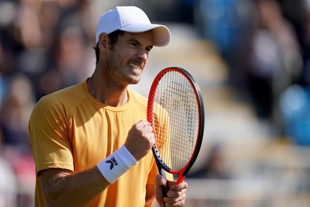 Andy Murray reacts during his match against Bu Yunchaokete (not pictured) on day three of the 2023 Lexus Surbiton Trophy.