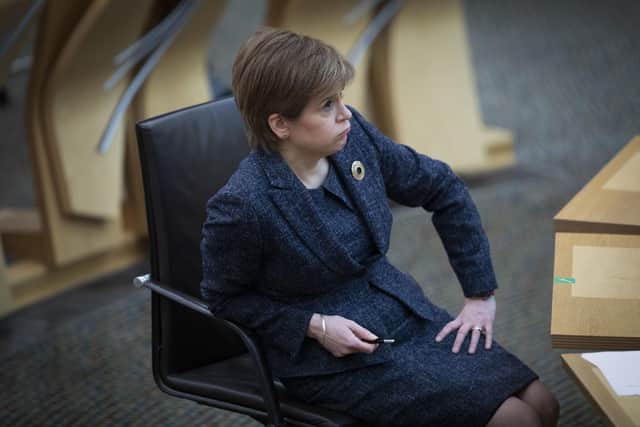 Scotland's First Minister Nicola Sturgeon takes part in First Minster's Questions at the Scottish Parliament. Picture: Jane Barlow/POOL/AFP via Getty Images