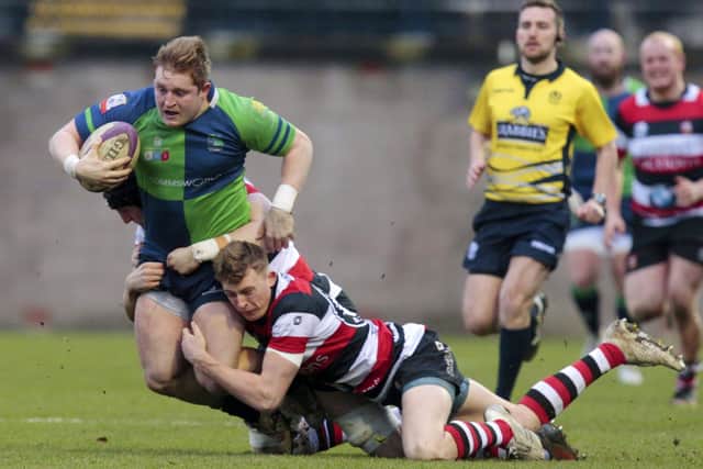 Johnny Matthews came through the club rugby ranks and is pictured in action for Boroughmuir against Stirling County in 2019.