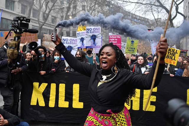 Kill the Bill protest against the Police, Crime, Sentencing and Courts Bill in London on January 15, 2022 (Photo by JUSTIN TALLIS / AFP via Getty Images)