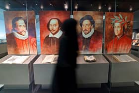 Michel de Montaigne, seen third from left with Miguel de Cervantes, William Shakespeare and Dante Alighieri, was keen to question perceived wisdom, to the point of seeing life from the viewpoint of his cat (Picture: Giuseppe Cacace/AFP via Getty Images)