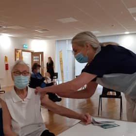 Emily Lawson, 101, being vaccinated against Covid-19.