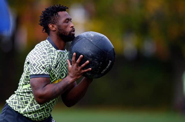 South Africa captain Siya Kolisi trains at Peffermill playing fields in Edinburgh ahead of the autumn Test against Scotland. (Photo by Steve Haag/Gallo Images/Getty Images)