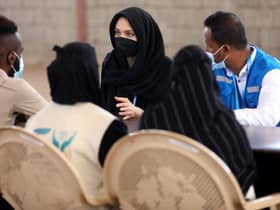 Angelina Jolie meets Somali refugees who fled their homes and found safety in Yemen in March.