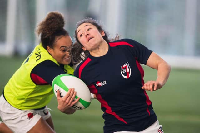 Rhona Lloyd scored a hat-trick for the Team GB sevens team against Ireland. Picture: Paul Devlin/SNS