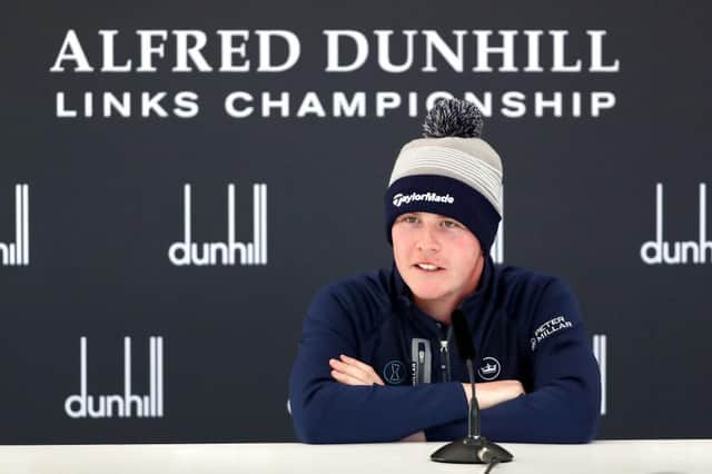 Robert Macintyre of Scotland talks to the media during a press conference ahead of The Alfred Dunhill Links Championship at The Old Course on September 29, 2021 in St Andrews, Scotland. (Photo by Matthew Lewis/Getty Images)