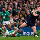 Scotland's Stafford McDowall on the attack, as Ireland's Tadhg Beirne tries to tackle him, with Bundee Aki in the background.  (Picture: Brian Lawless/PA Wire)