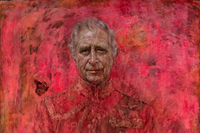 Detail from Jonathan Yeo's portrait of King Charles III PIC: Jonathan Yeo / BUCKINGHAM PALACE / AFP / Getty Images)
