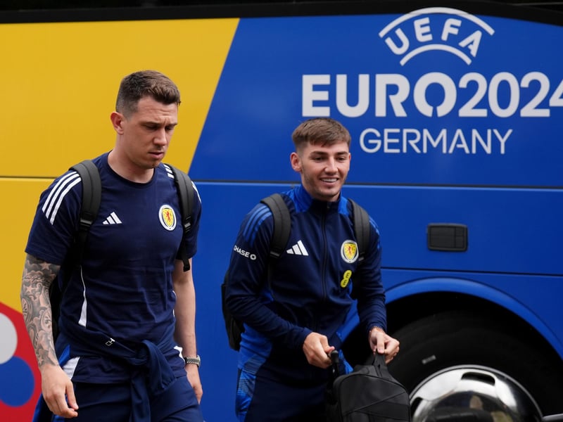 Scotland's Ryan Jack (left) and Billy Gilmour arrive at their team hotel in Garmisch-Partenkirchen, Germany, at the beginning of their Euro 2024 campaign.