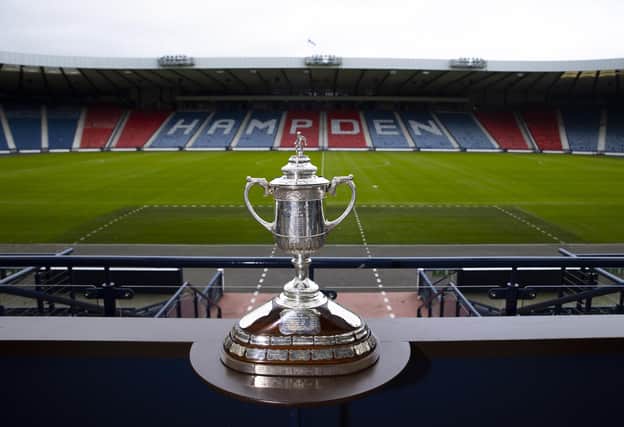 The Scottish Cup trophy on display at Hampden Park. (Photo by Alan Harvey / SNS Group)