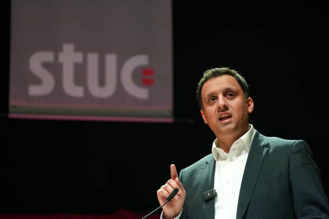 Scottish Labour leader Anas Sarwar speaking at the STUC conference in Dundee. Image: Andrew Milligan/Press Association.