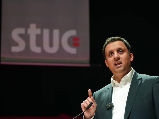 Scottish Labour leader Anas Sarwar speaking at the STUC conference in Dundee. Image: Andrew Milligan/Press Association.