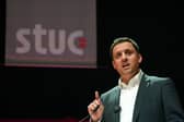 Scottish Labour leader Anas Sarwar speaking at the STUC conference in Dundee. Image: Andrew Milligan/Press Association.
