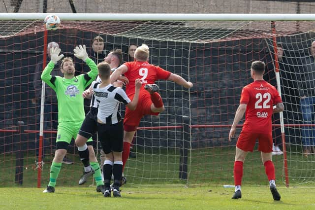 Bonnyrigg's Kieran McGachie heads home the opener against Fraserburgh.