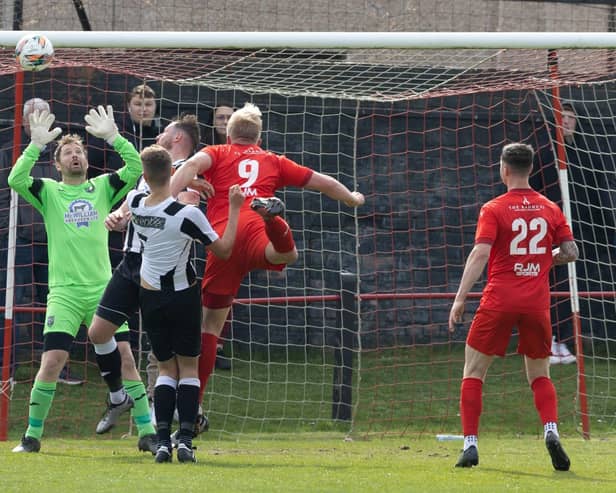 Bonnyrigg's Kieran McGachie heads home the opener against Fraserburgh.