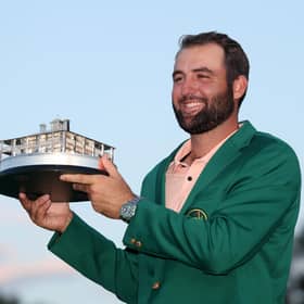 Scottie Scheffler poses with the trophy after winning the 2024 Masters Tournament at Augusta National Golf Club. Picture: Warren Little/Getty Images.