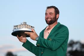 Scottie Scheffler poses with the trophy after winning the 2024 Masters Tournament at Augusta National Golf Club. Picture: Warren Little/Getty Images.