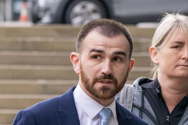 PC James McDonough arrives at Capital House in Edinburgh for the public inquiry into Sheku Bayoh's death.