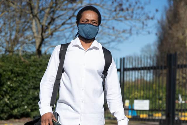 Theo Paulse, 39, leaving the Radisson Blu Edwardian hotel, near Heathrow Airport, London, after he completed his 10-day stay at the Government-designated quarantine hotel.