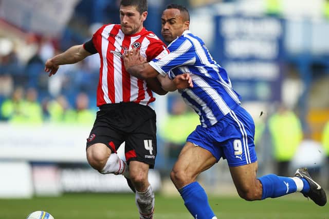 Nick Montgomery (left) in action for Sheffield United in 2012.  (Photo by Matthew Lewis/Getty Images)