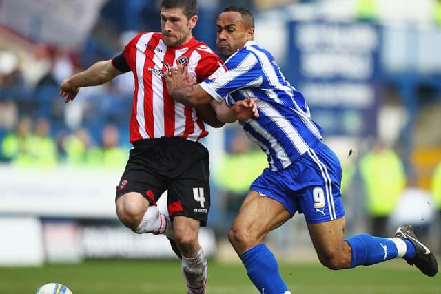 Nick Montgomery (left) in action for Sheffield United in 2012. (Photo by Matthew Lewis/Getty Images)