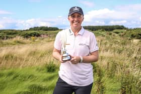 Gemma Dryburgh shows off the Jock MacVicar Award after finishing as the leading home player in the Freed Group Women's Scottish Open at Dundonald Links. Picture: Oisin Keniry/IMG