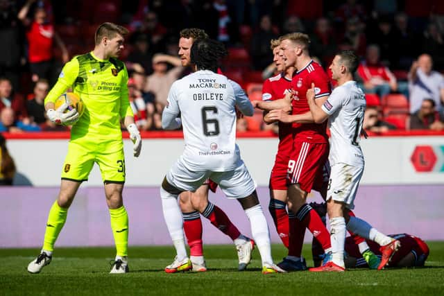 Livingston goalkeeper Max Stryjek was involved in an altercation with Vicente Besuijen.