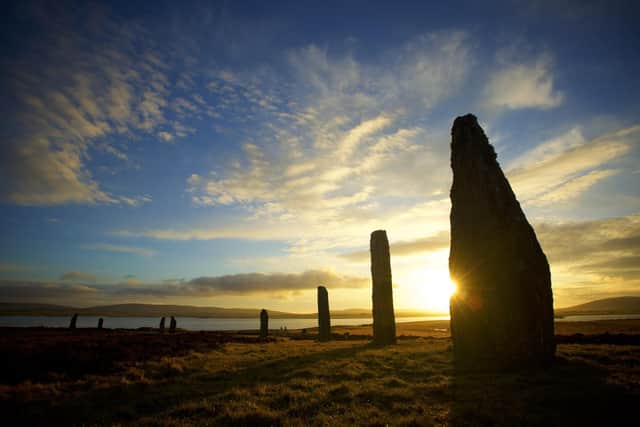 The Ness of Brodgar sits less than a mile from the Ring of Brodgar stone circle (pictured) in the heart of Neolithic Orkney. PIC: HES.