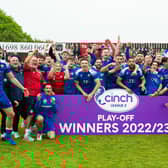 Spartans celebrate promotion to the SPFL after the Scottish League two play-off final win over Albion Rovers. (Photo by Sammy Turner / SNS Group)