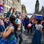 Fringe performers on the Royal Mile.