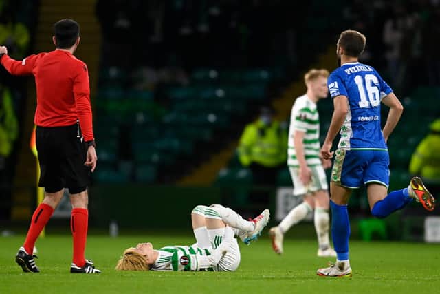 Kyogo Furuhashi became the latest Celtic player to suffer a hamstring injury in the 3-2 win over Real Betis. (Photo by Rob Casey / SNS Group)