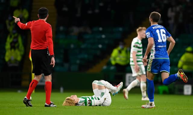 Kyogo Furuhashi became the latest Celtic player to suffer a hamstring injury in the 3-2 win over Real Betis. (Photo by Rob Casey / SNS Group)