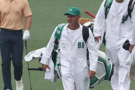 Ricky Elliott, Brooks Koepka's caddie, was cleared in a controversial incident in the opening round of the 87th Masters. Picture: Christian Petersen/Getty Images.