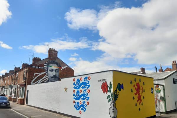 The mural of Arthur Wharton in Darlington.