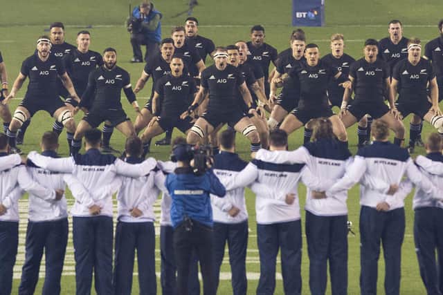 Scotland face up to the New Zealand Haka at Murrayfield in 2017. Picture: Paul Devlin/SNS