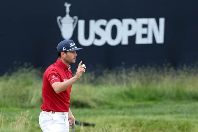 Callum Tarren waves to the crowd during the first round one of the 122nd US Open in Boston. Picture: Warren Little/Getty Images.