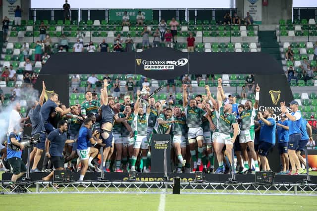 Benetton players celebrates their victory over Bulls in the final of the Guinness Pro14 Rainbow Cup in June. Picture: Roberto Bregani/Gallo Images/Getty Images