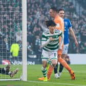 Celtic's Kyogo Furuhashi celebrates scoring his second goal against Rangers at Hampden.