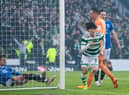 Celtic's Kyogo Furuhashi celebrates scoring his second goal against Rangers at Hampden.