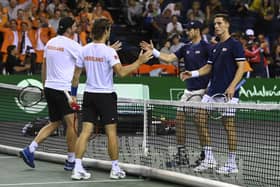 GB's Andy Murray and Joe Salisbury suffered defeat in the doubles at the Davis Cup in Glasgow. (Photo by Rob Casey / SNS Group)