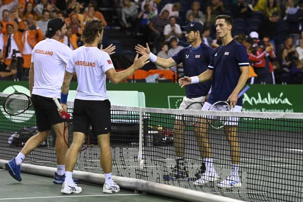 GB's Andy Murray and Joe Salisbury suffered defeat in the doubles at the Davis Cup in Glasgow. (Photo by Rob Casey / SNS Group)