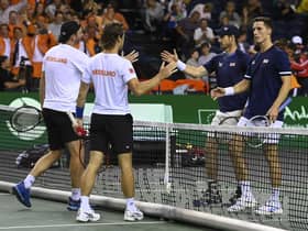 GB's Andy Murray and Joe Salisbury suffered defeat in the doubles at the Davis Cup in Glasgow. (Photo by Rob Casey / SNS Group)