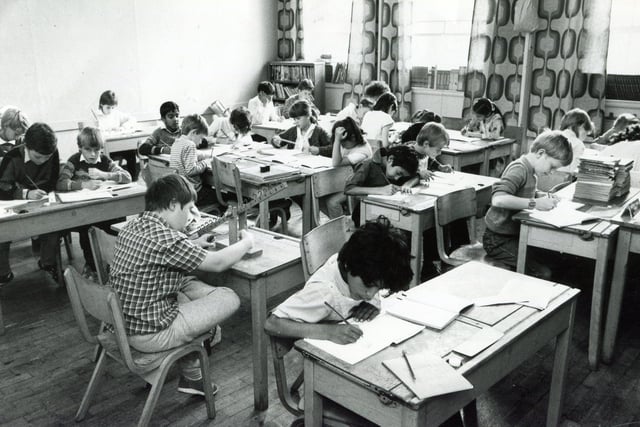 Heads down at Hucklow Middle School, Sheffield, 1986